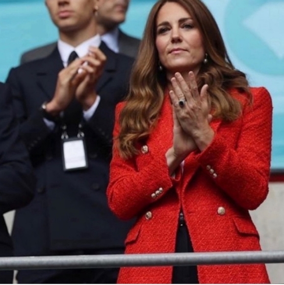 ZARA TEXTURED TWEED DOUBLE-BREASTED RED BLAZER size S - Picture 7 of 16